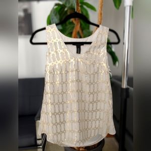 WH/BM Silk Sleeveless Top, XS, Cream/White with Metallic Detail